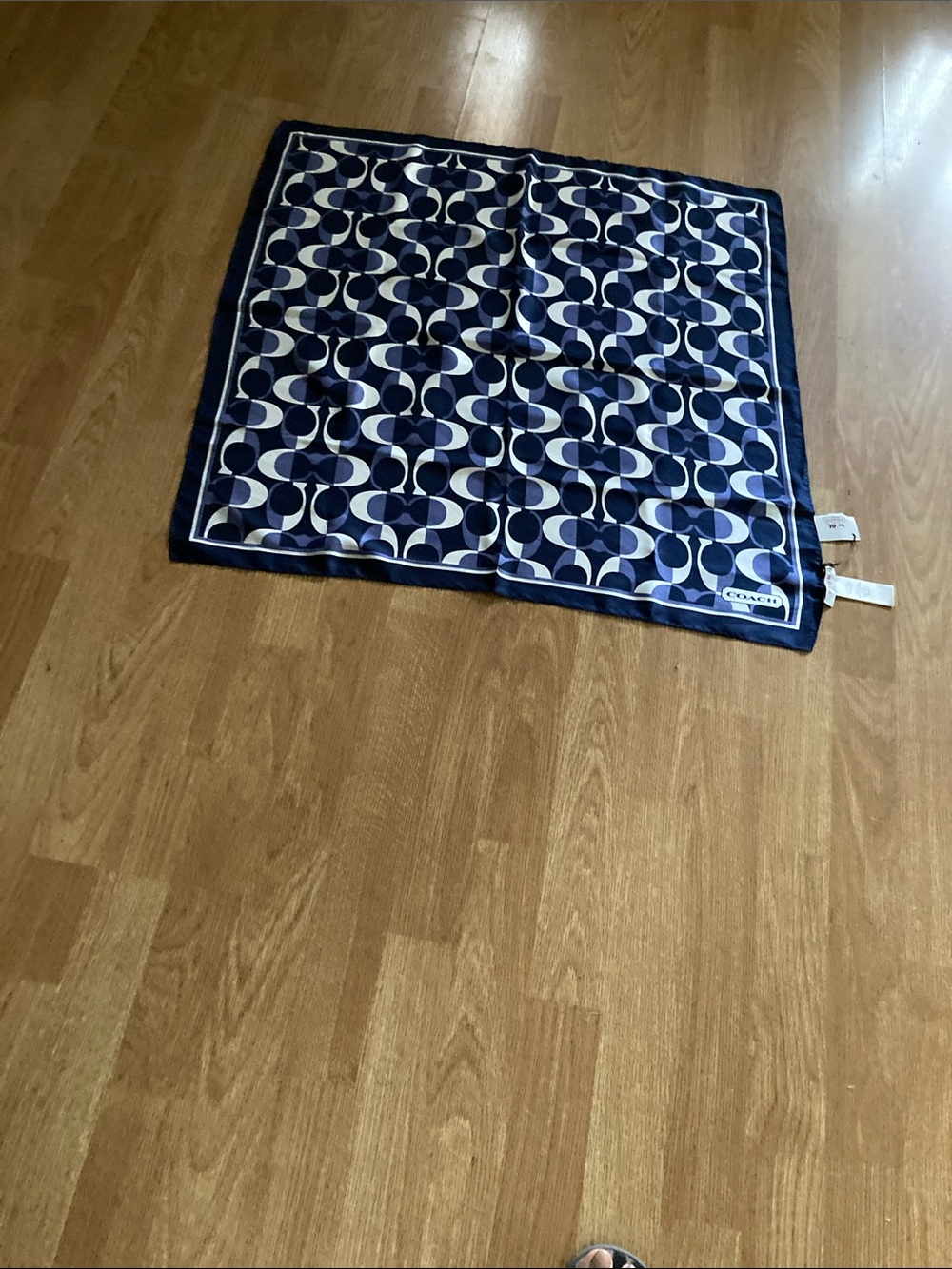 Coach Navy and White Signature Pattern Silk Scarf